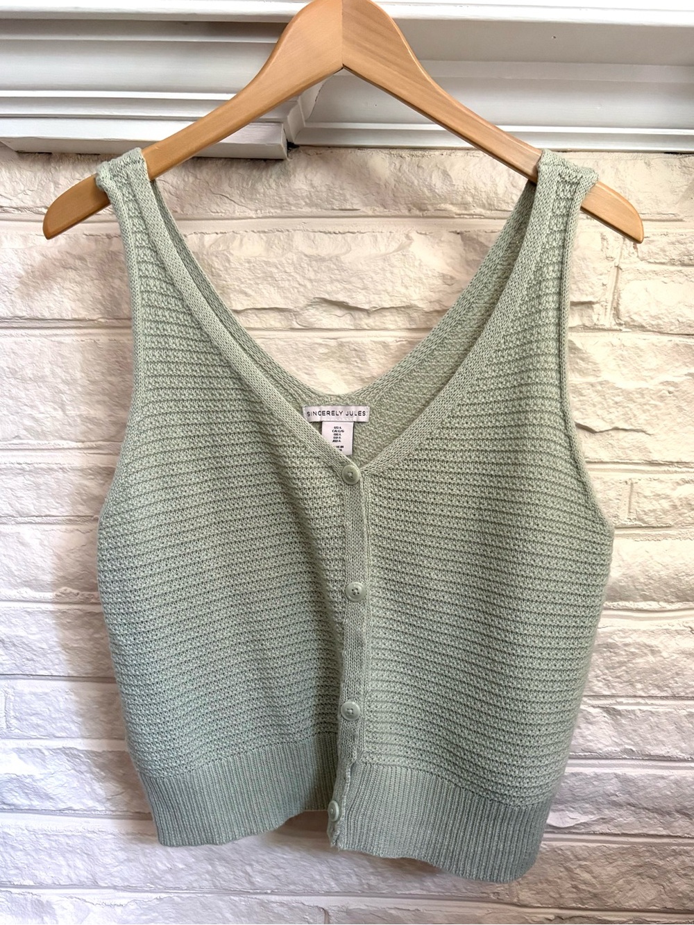 Sincerely Jules Pale Sage Sweater Knit Button-Front Tank Top Cotton Large